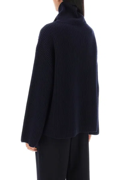 Shop Totême Toteme Sweater With Wrapped Funnel Neck In Blue