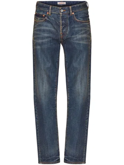Shop Valentino Vlogo Denim Jeans In Blue