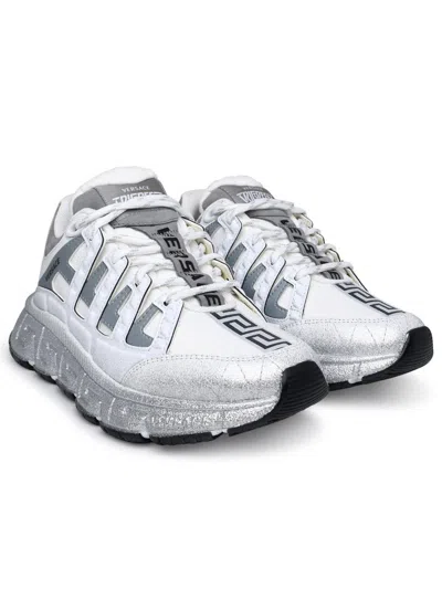 Shop Versace Trigreca Sneakers In White Leather Blend