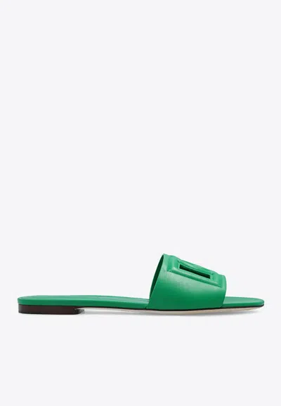 Shop Dolce & Gabbana Bianca Dg Logo Flat Sandals In Green