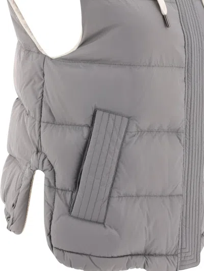 Shop Brunello Cucinelli Nylon Down Vest With Hood And Shiny Trim