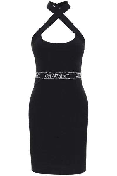 Shop Off-white Mini Dress With Logo Band In Black