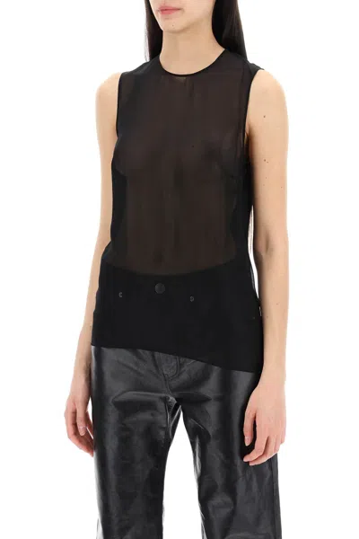 Shop Ami Alexandre Mattiussi Ami Alexandre Matiussi Sleeveless Silk Top In Women In Black