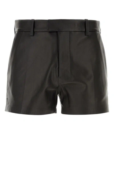 Shop Ami Alexandre Mattiussi Ami Unisex Black Leather Shorts