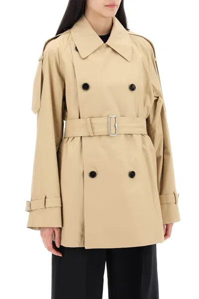 Shop Burberry Double-breasted Midi Trench Coat Women In Cream