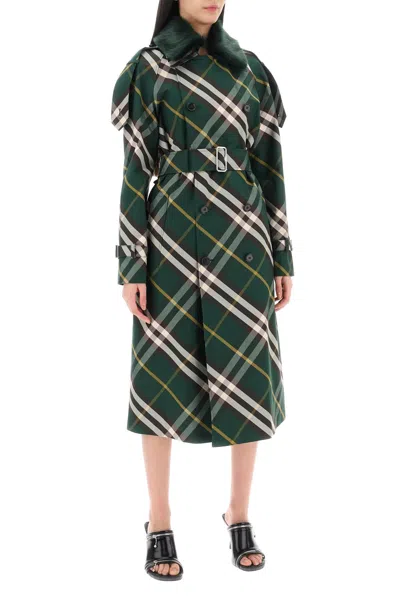 Shop Burberry Kensington Trench Coat With Check Pattern Women In Green