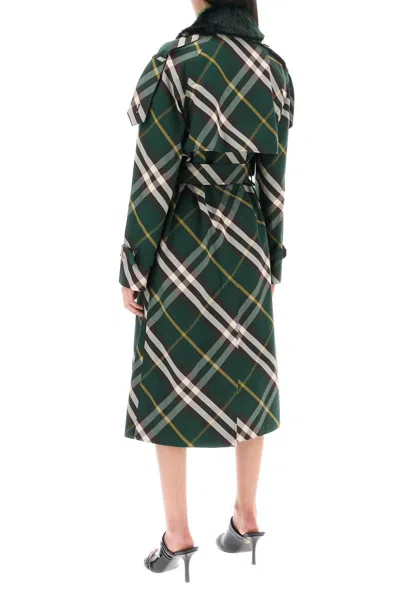 Shop Burberry Kensington Trench Coat With Check Pattern Women In Green