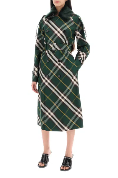 Shop Burberry Kensington Trench Coat With Check Pattern Women In Green