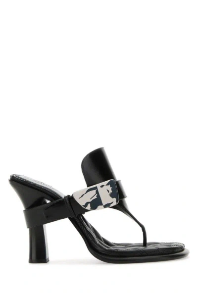 Shop Burberry Woman Black Leather Bay Thong Mules