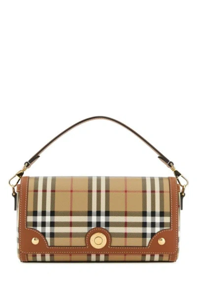 Shop Burberry Woman Printed Canvas And Leather Note Handbag In Multicolor