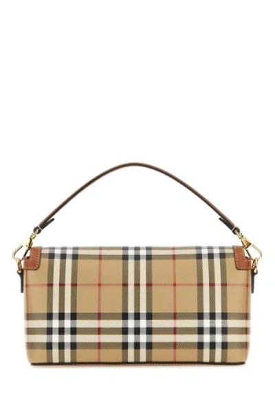 Shop Burberry Woman Printed Canvas And Leather Note Handbag In Multicolor