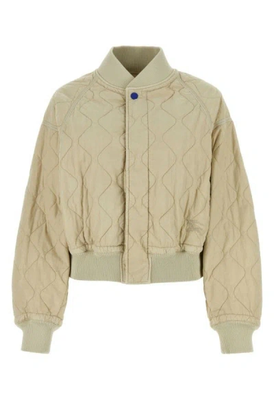 Shop Burberry Woman Sand Nylon Bomber Jacket In Brown