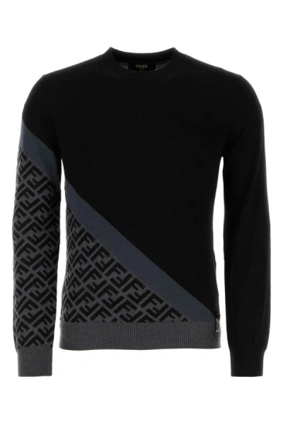 Shop Fendi Man Black Stretch Wool Sweater