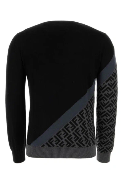 Shop Fendi Man Black Stretch Wool Sweater
