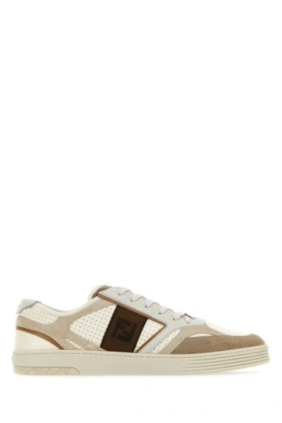 Shop Fendi Man Multicolor Leather And Suede Step Sneakers