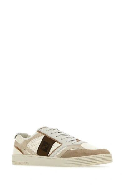 Shop Fendi Man Multicolor Leather And Suede Step Sneakers