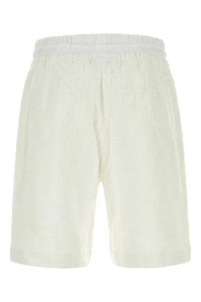 Shop Fendi Man White Cotton Bermuda Shorts In Cream