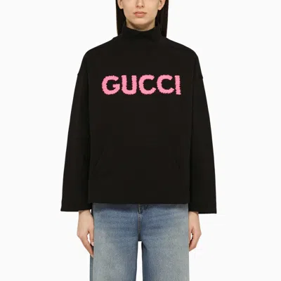 Shop Gucci Black Cotton Logo Turtleneck Sweater Women