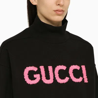 Shop Gucci Black Cotton Logo Turtleneck Sweater Women