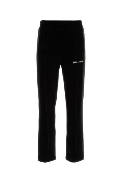 Shop Palm Angels Man Black Velvet Joggers