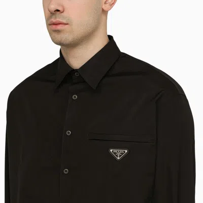 Shop Prada Black Cotton Shirt With Logo Men In Brown