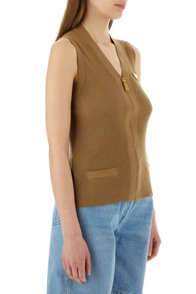 Shop Prada Woman Camel Cotton Vest In Brown
