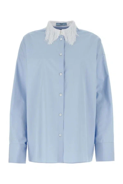Shop Prada Woman Light Blue Poplin Shirt