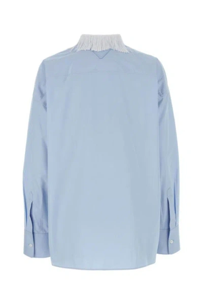 Shop Prada Woman Light Blue Poplin Shirt
