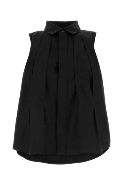 Shop Sacai Woman Black Polyester Blend Shirt