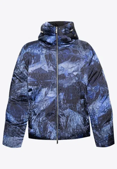 Shop Off-white All-over Logo Puffer Jacket In Navy