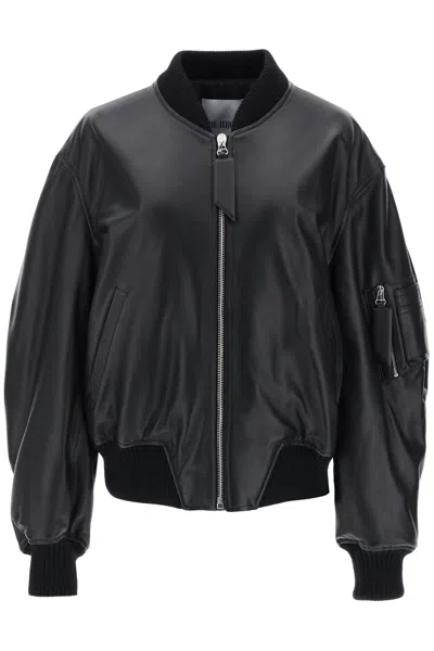 Shop Attico The  Anja Leather Bomber Jacket Women In Black
