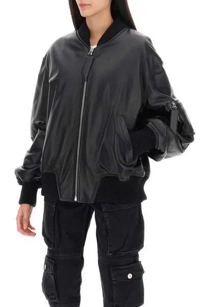 Shop Attico The  Anja Leather Bomber Jacket Women In Black