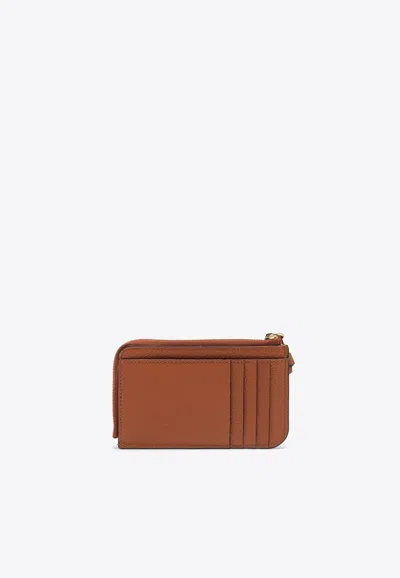 Shop Chloé Alphabet Grained-leather Cardholder In Brown
