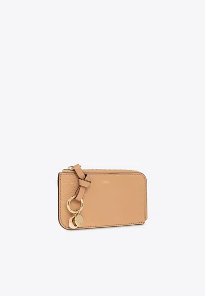Shop Chloé Alphabet Zipped Leather Cardholder In Beige