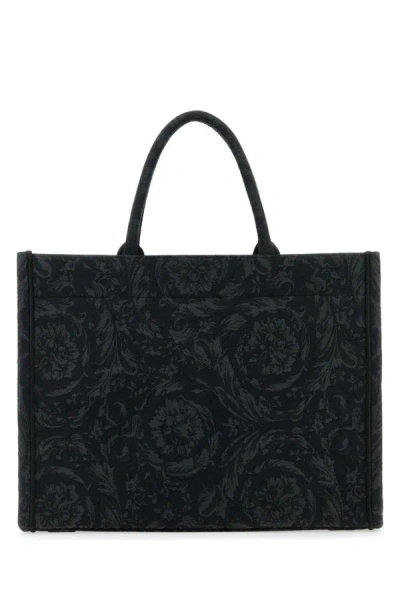 Shop Versace Man Large Tote Embroidery Jacquard Barocco In Black