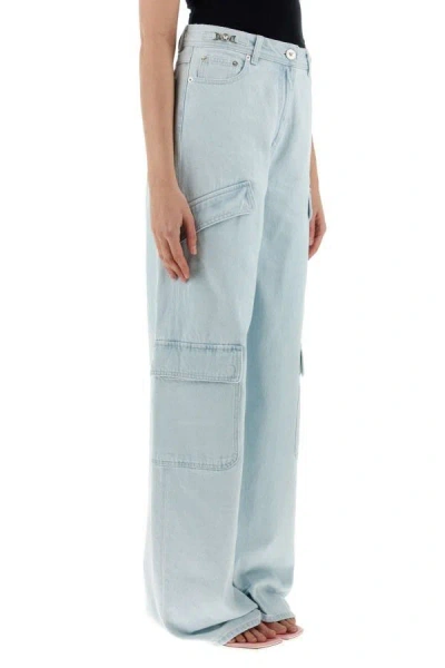 Shop Versace Woman Light Blue Denim Cargo Jeans