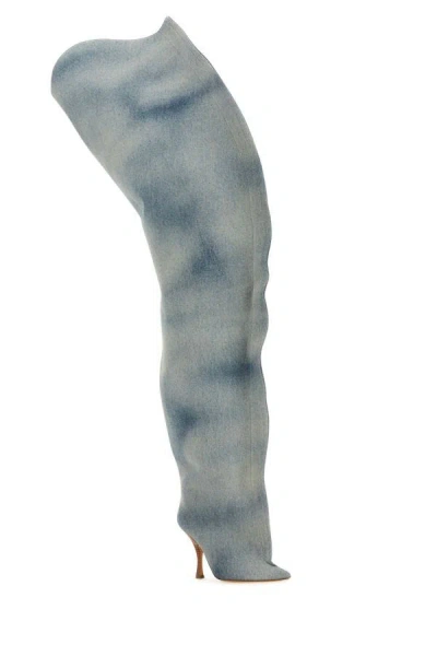 Shop Y/project Y Project Woman Denim Scrunch Over-the-knee Boots In Blue