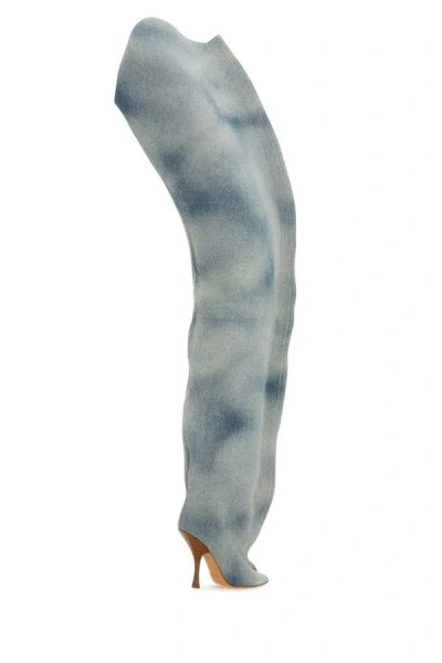 Shop Y/project Y Project Woman Denim Scrunch Over-the-knee Boots In Blue