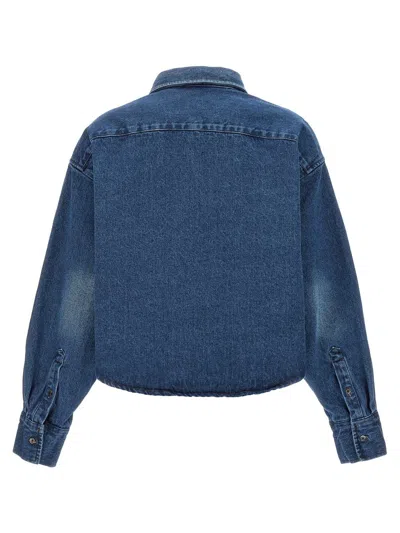 Shop Ami Alexandre Mattiussi Ami Paris Denim Logo Cropped Shirt In Blue