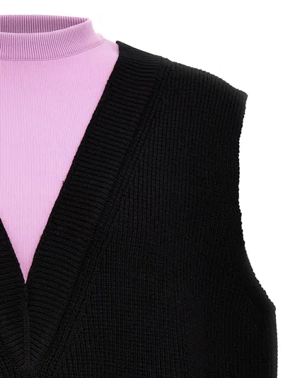 Jil Sander Ribbed Knit Sleeveless V-neck Vest In Multicolor