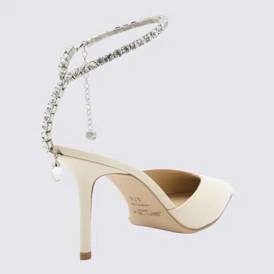 Shop Jimmy Choo White Leather Saeda Pumps In Linen/crystal