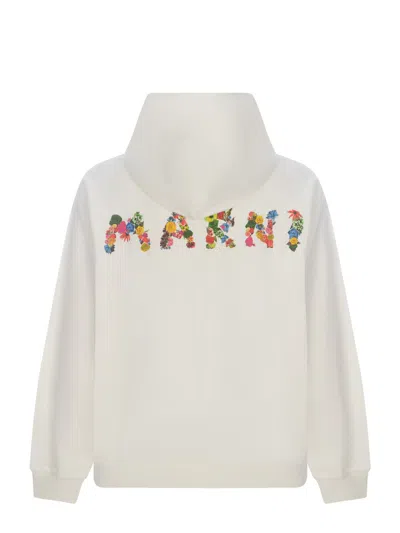Shop Marni Hooded Sweatshirt In Beige