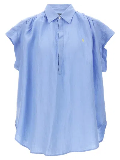 Shop Polo Ralph Lauren Logo Embroidery Blouse In Blue