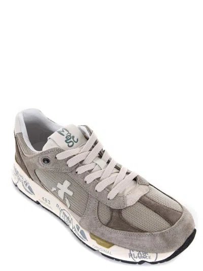 Premiata Mase 25 8017 Sneakers In Mesh And Suede In Dove Grey