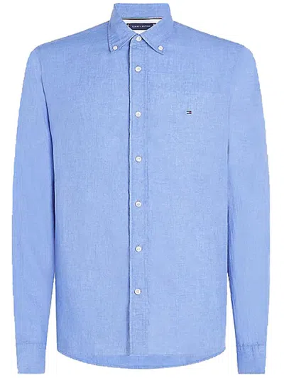 Shop Tommy Hilfiger Pigment Dyed Li Solid Rf Shirt Clothing In Blue