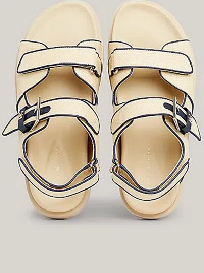 Shop Tommy Hilfiger Raffia Sporty Sandal Shoes In Nude & Neutrals