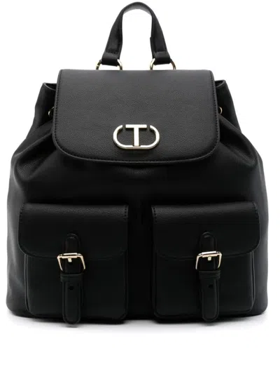 Shop Twinset Backpack With Pockets And Straps Bags In Black