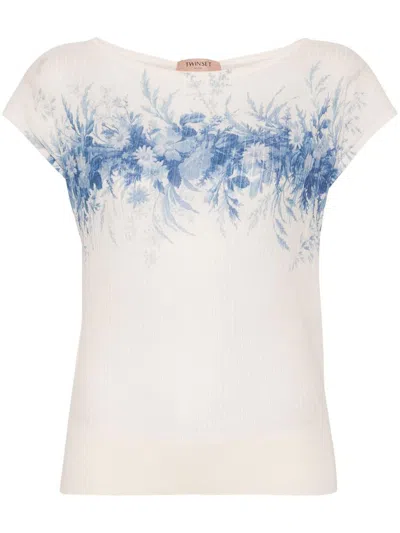 Shop Twinset St.toile De Jouy Jersey Ivory Clothing In White