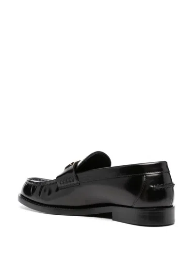Shop Versace Abrasive Calfskin Shoes In Black