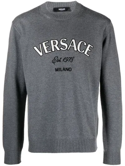 Shop Versace Knit Sweater Clothing In Grey